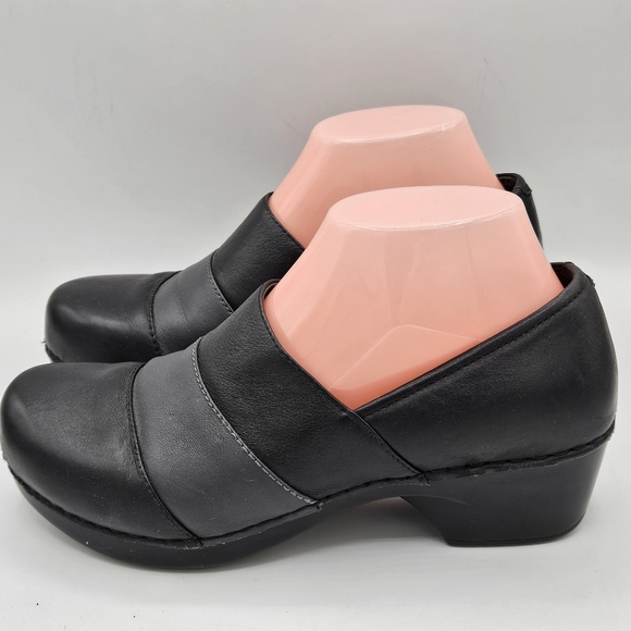 Dansko Tenley black gray leather slipon clogs size 38 US 7.5/8 w/a 2" heel - Picture 6 of 15